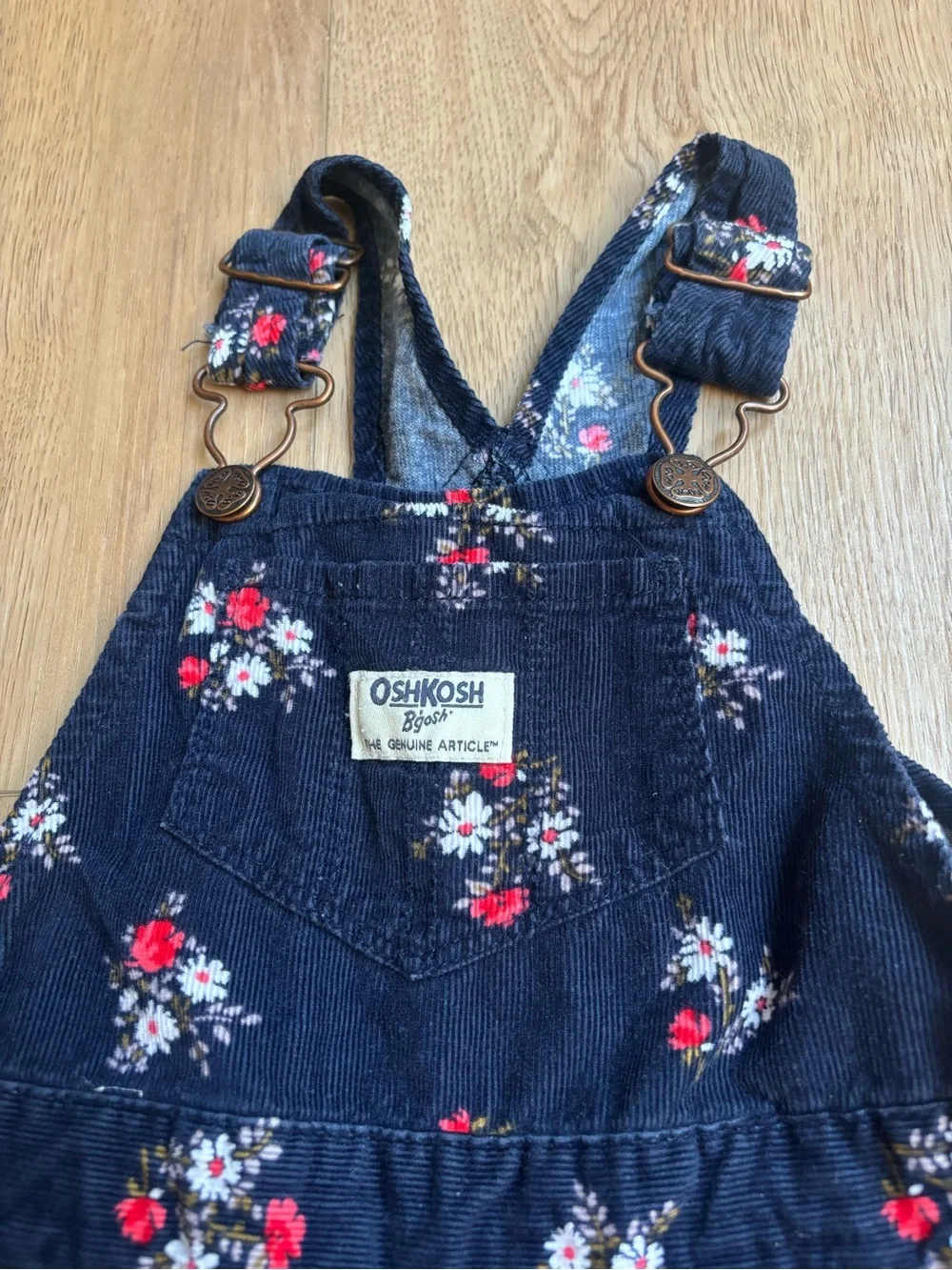 OshKosh B'gosh Navy Floral Button Legs Corduroy Baby Kids Overalls 24 months